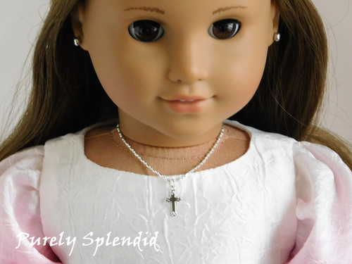  18 inch girl doll wearing cross necklace - American made religious jewelry / Purely Splendid 