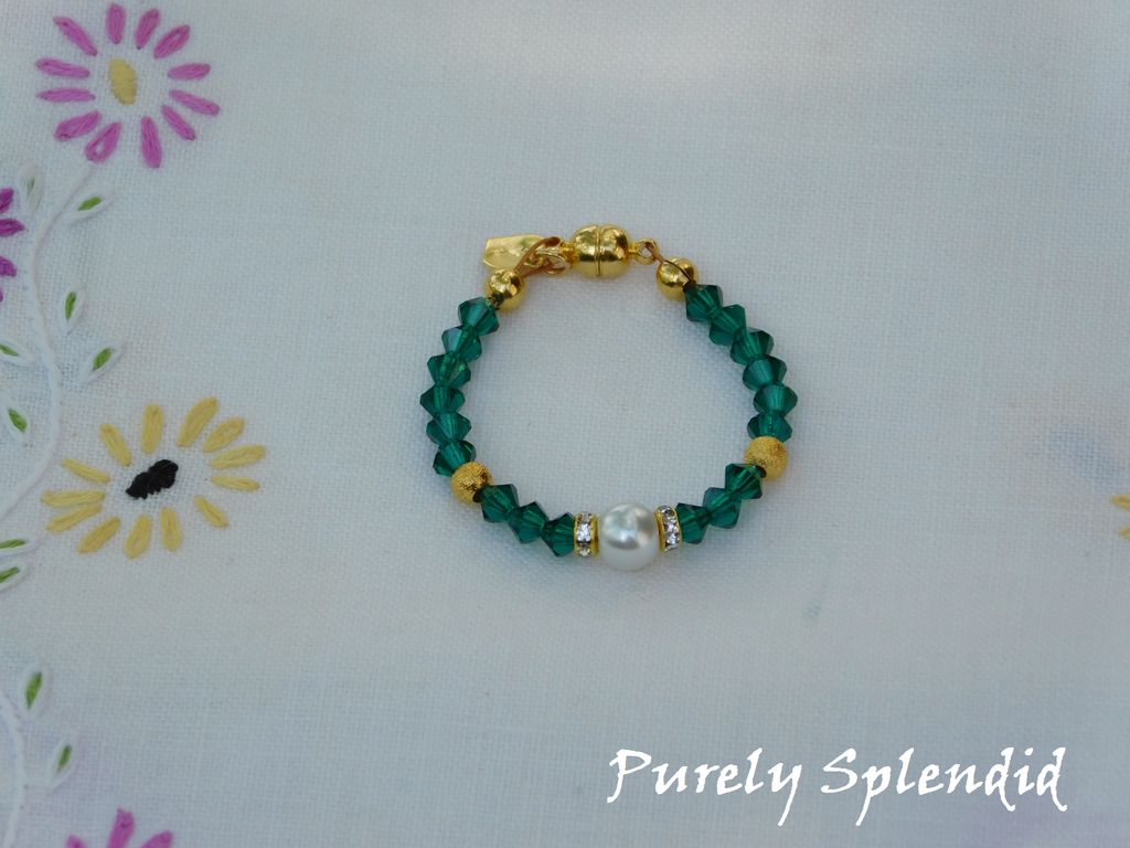 Crystal Evening Bracelet in dark green with gold base for 18 inch girl dolls
