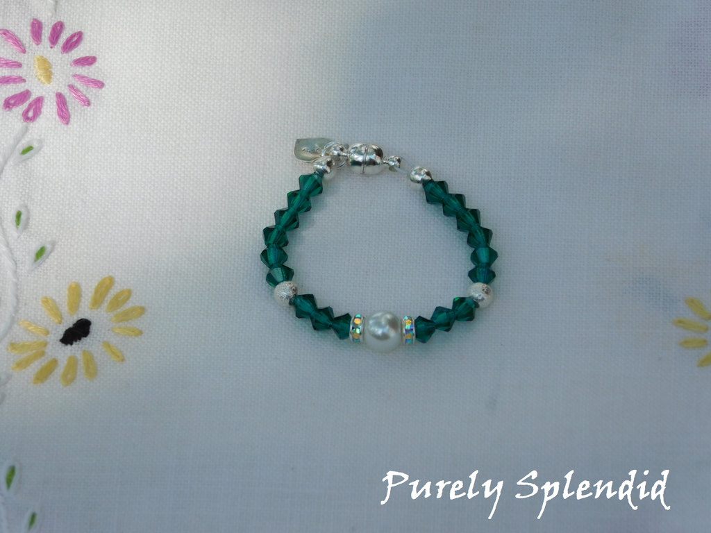 Crystal Evening Bracelet in dark green with silver base for 18 inch girl dolls
