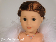 Load image into Gallery viewer, 18 inch doll shown wearing a dark pink and crystal flower Create Your Own Sparkling Flower Necklace
