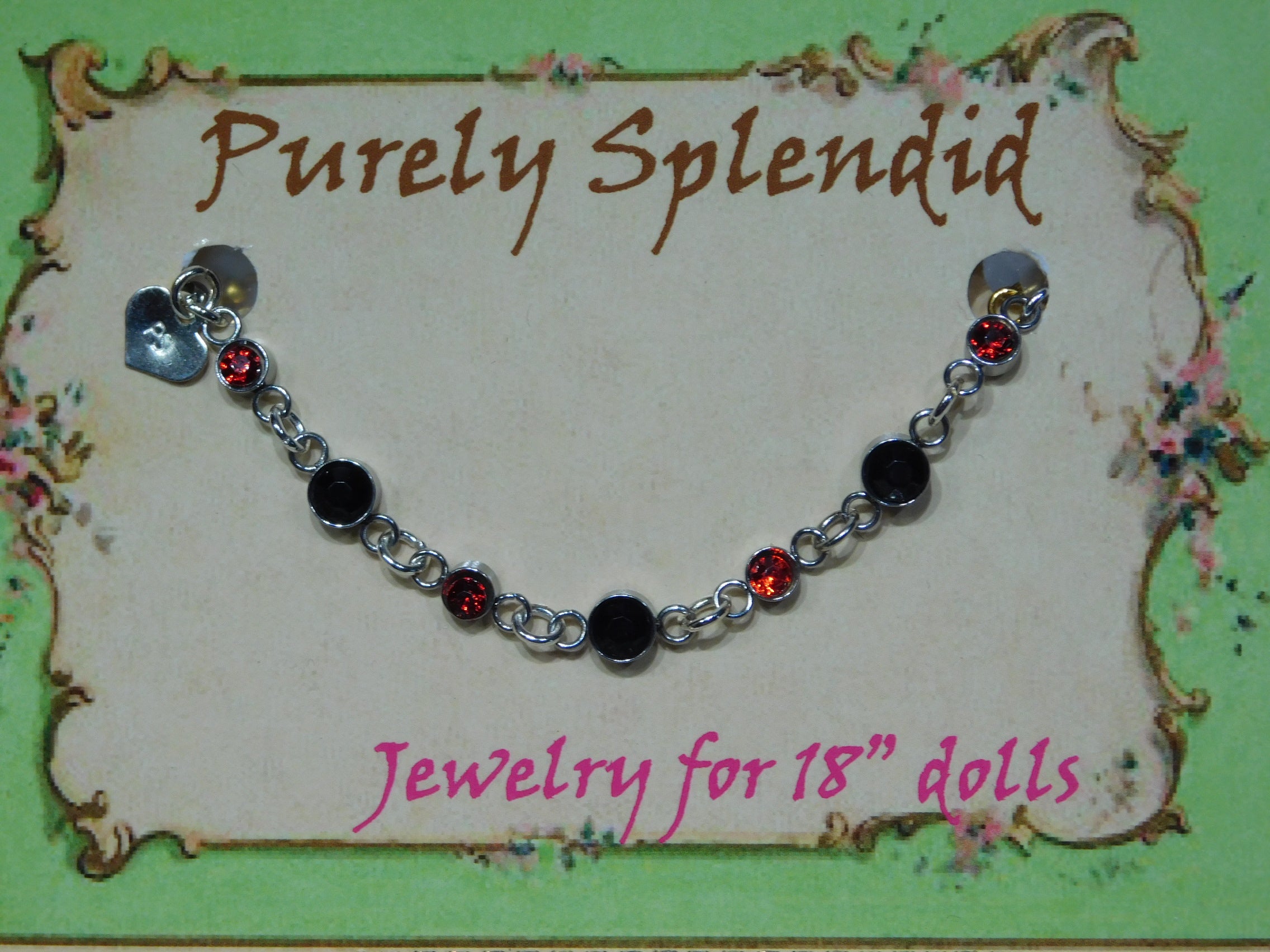 Create Your Own Colorful Sparkling Silver Bracelet with Small Red Stones and Medium Black Stones