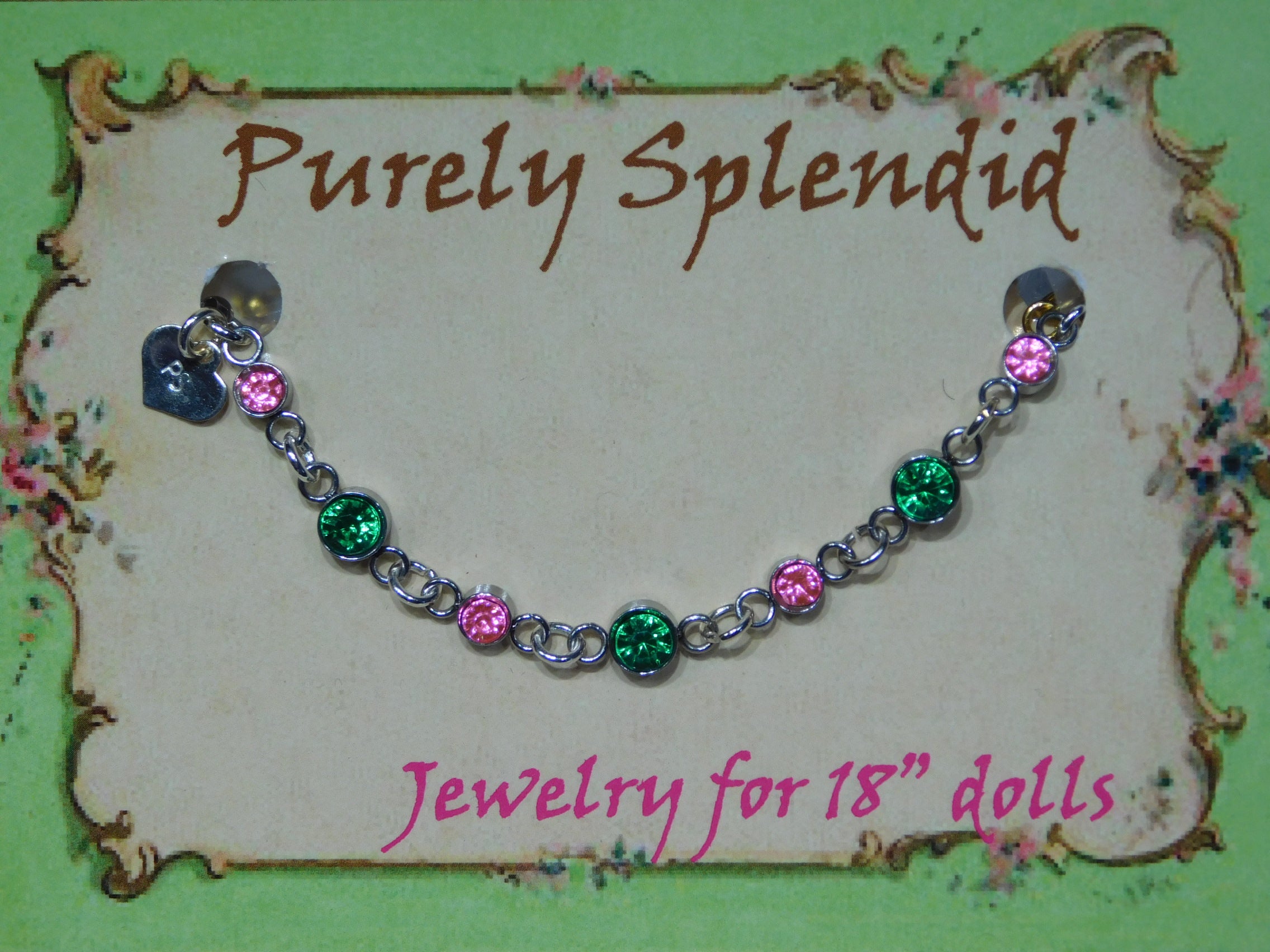 Create Your Own Colorful Sparkling Silver Bracelet with Dark Pink Small Stones and Green Medium Stones