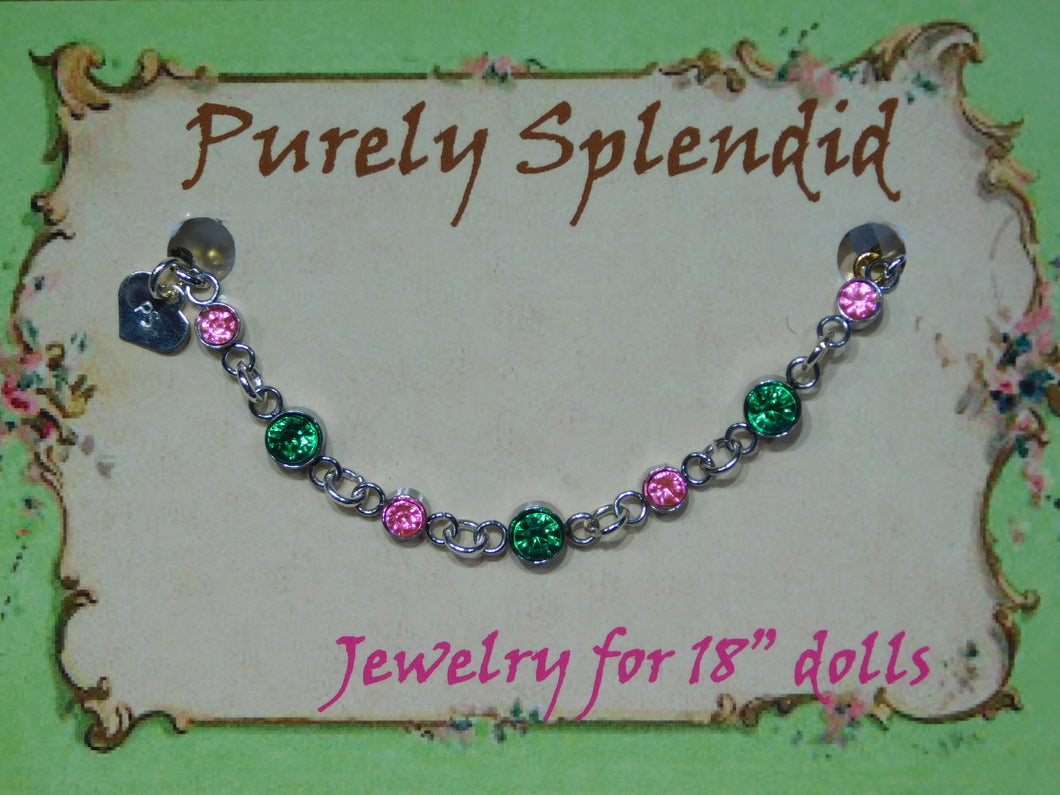 Create Your Own Colorful Sparkling Silver Bracelet with Dark Pink Small Stones and Green Medium Stones