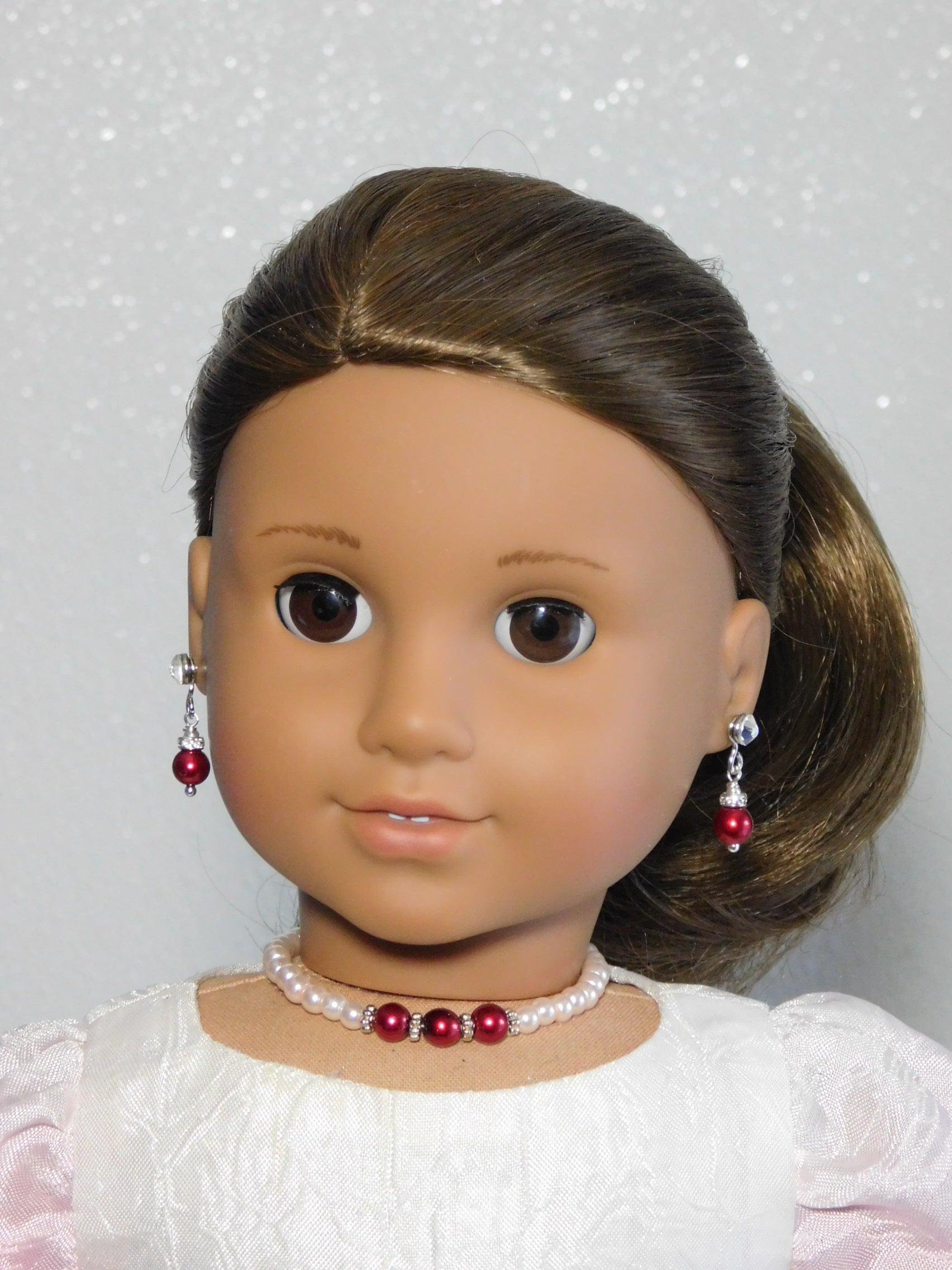 Bold red pearl statement necklace for 18 inch dolls - large pearl beads with easy magnetic clasp