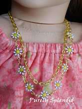 Load image into Gallery viewer, double chain necklace with 9 dainty daisy flowers and a plain gold chain 
