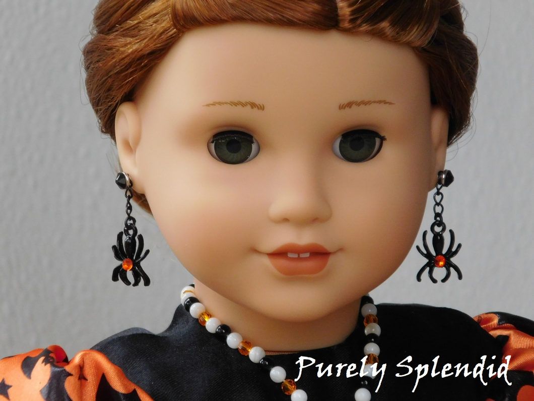 18 inch doll shown wearing a pair of Dangling Spider Earrings