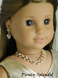Elegant evening necklace and earrings for 18 inch dolls - crystals and pearls with gold finish