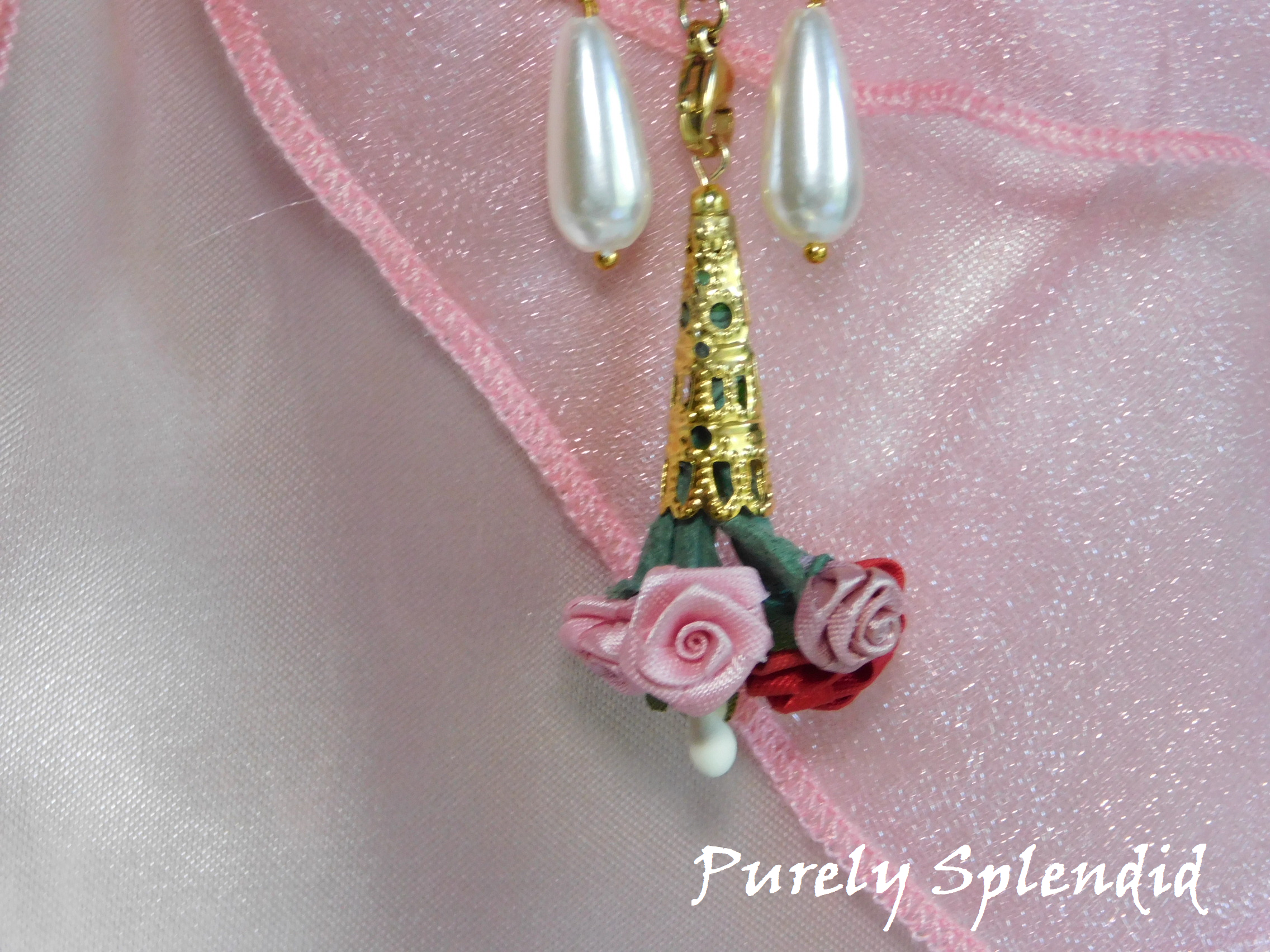 Fancy Gold Chatelaine with tussie mussie and bouquet of flowers