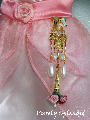 Fancy Gold Chatelaine with Tussie Mussie and bouquet of flowers