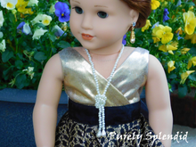 Load image into Gallery viewer, Flapper Pearl Necklace knotted shown worn by an 18 inch doll
