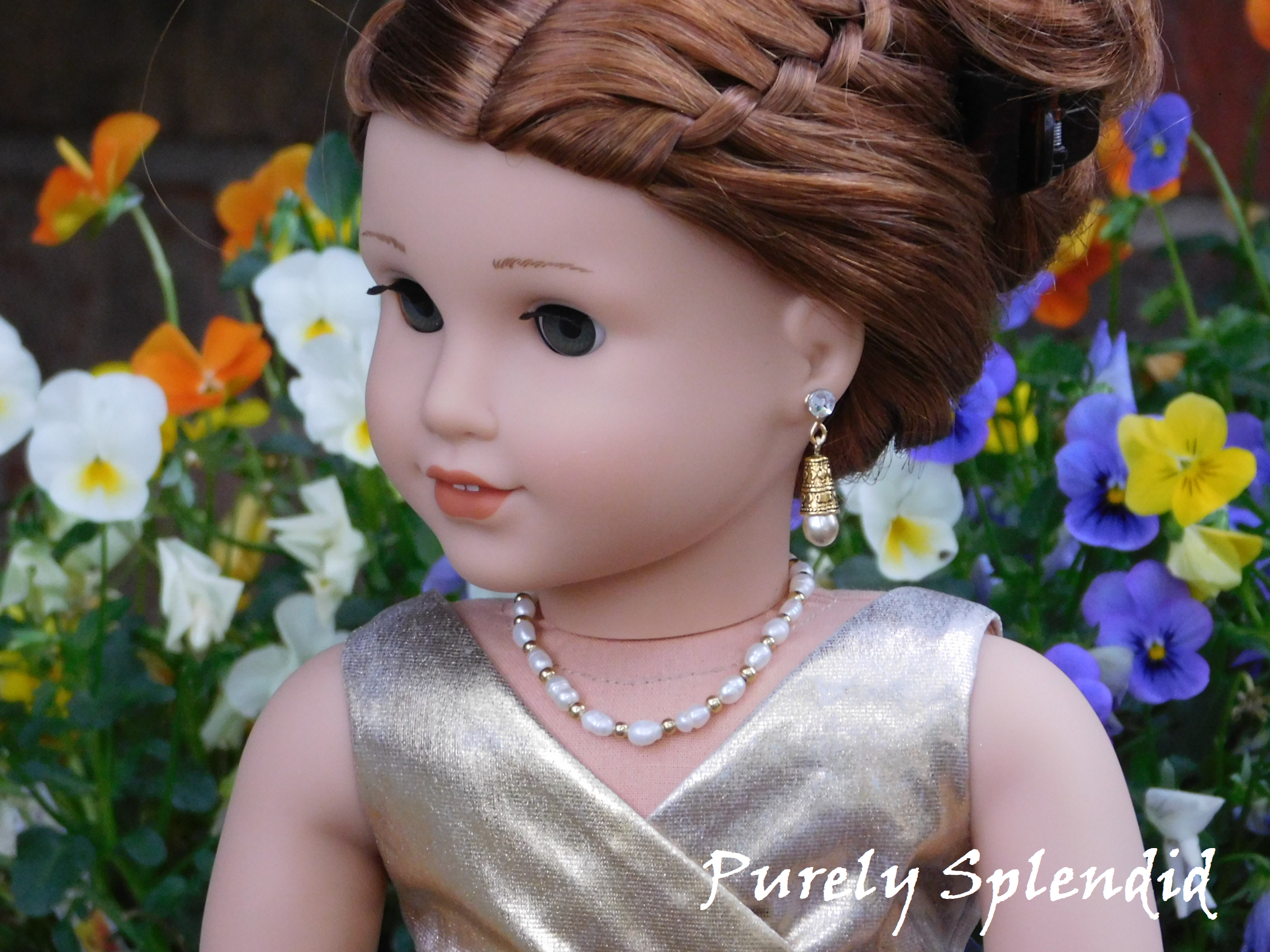 18 inch doll shown wearing Freshwater Pearl Necklace