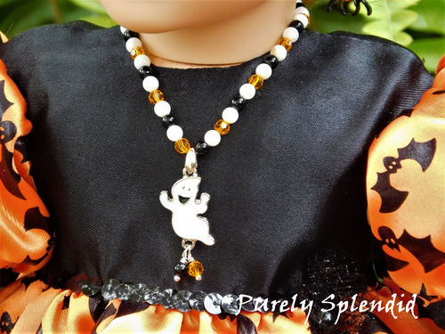 18 inch doll shown wearing Ghost Necklace