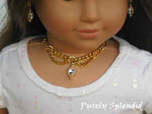 Load image into Gallery viewer, 18 inch doll shown wearing the Gold Chain Choker Necklace and Earrings
