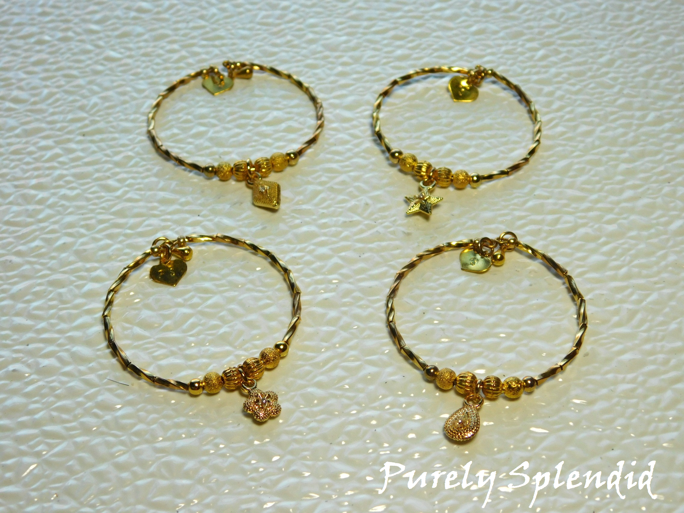 Gold Beaded Stacking Bracelet with choice of charm - Diamond, Flower, Star or Teardrop