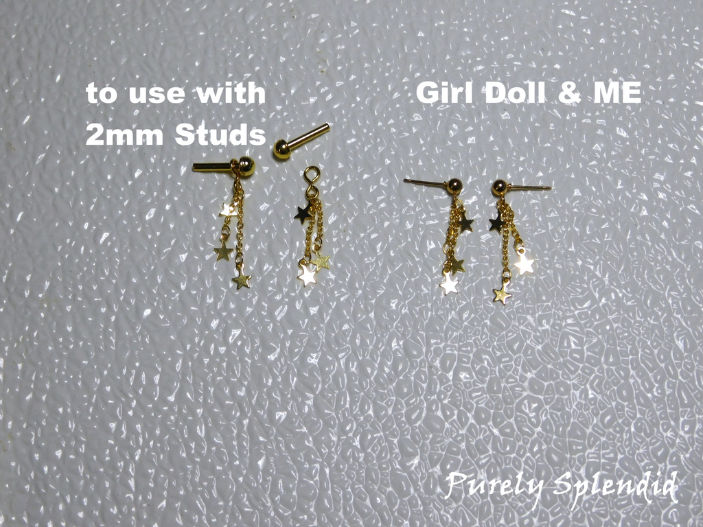 Gold Star Earrings for dolls who use 2mm studs or doll who have pinholes