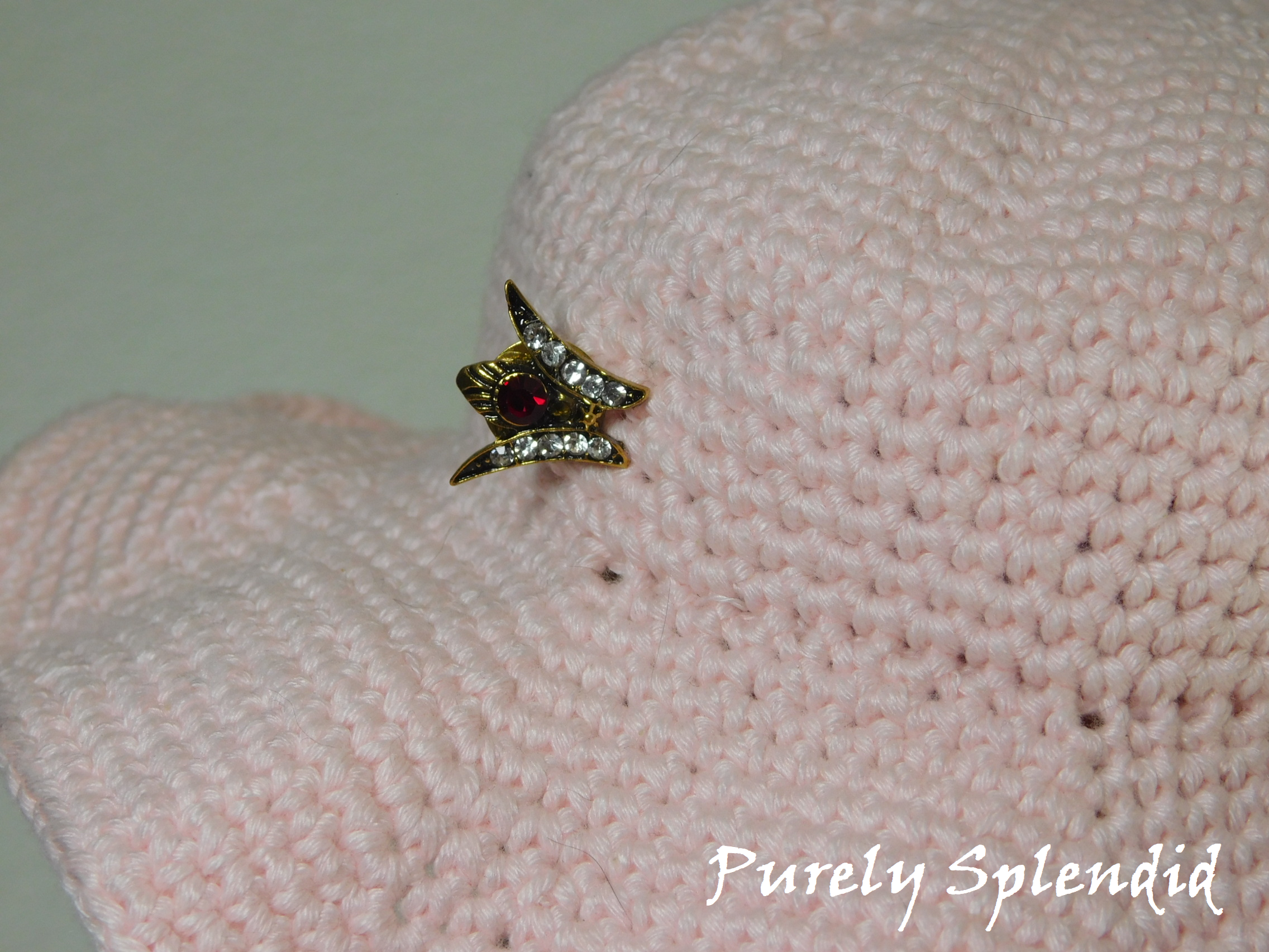 Gold and red art deco hat pin for dolls