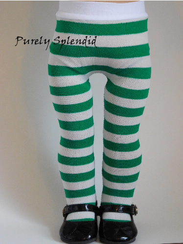 Green and White Striped Tights for 18 inch dolls
