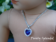 Load image into Gallery viewer, 18 inch doll shown wearing the Heart of the Ocean Titanic Necklace
