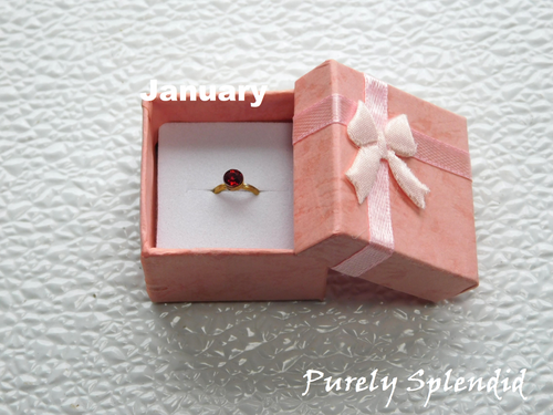 January birthstone ring - garnet colored crystal for 18 inch girl dolls | Purely Splendid
