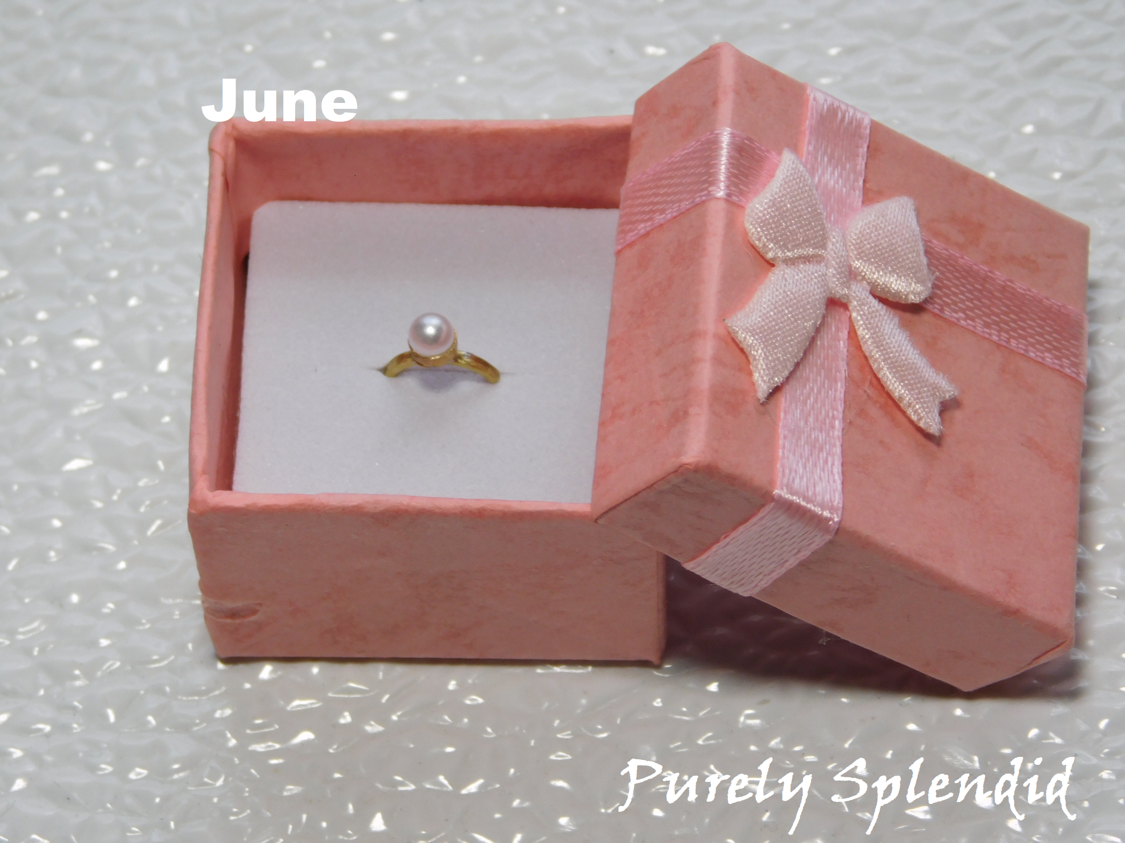 June Birthstone Ring for 18 inch dolls - pearl like bead on a gold band
