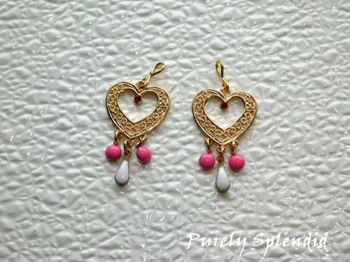 Lacy Gold Heart Earrings for dolls