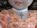 Lacy Cross Choker Necklace with silver cross and tiny center pearl like bead