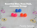 Large Colorful 80s girl doll 2mm stud earrings — Set of 3 in Beautiful Blue, Neon Pink, Awesome Orange | Purely Splendid

