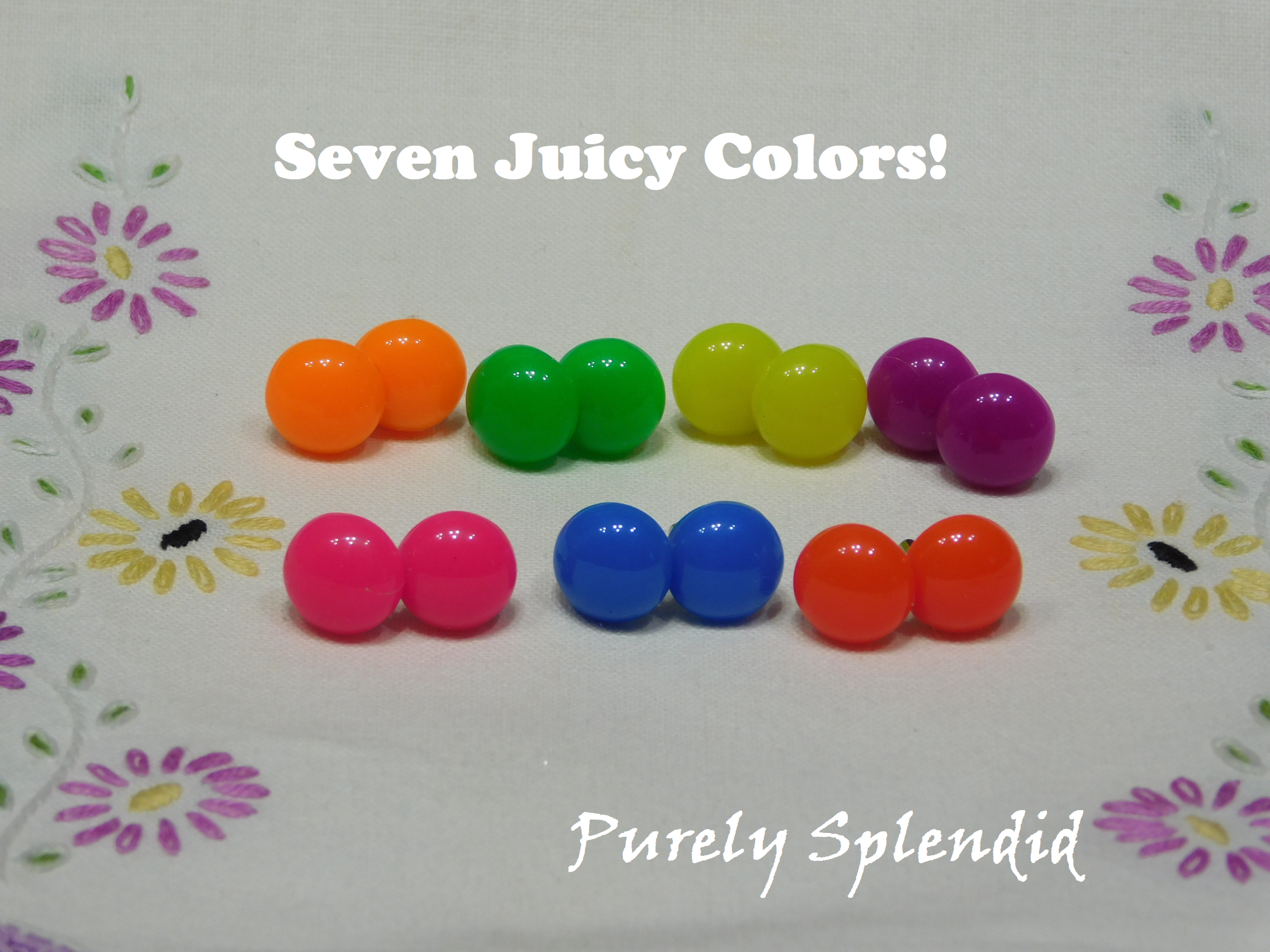 Large Colorful 80s 2mm stud earrings for 18 inch girl dolls in 7 bold colors — American made | Purely Splendid
