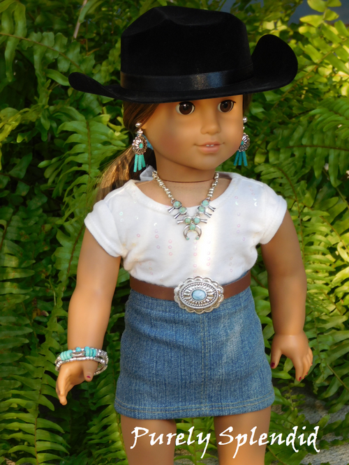 Silver concho detail on Western belt for 18 inch girl doll American made | Purely Splendid
