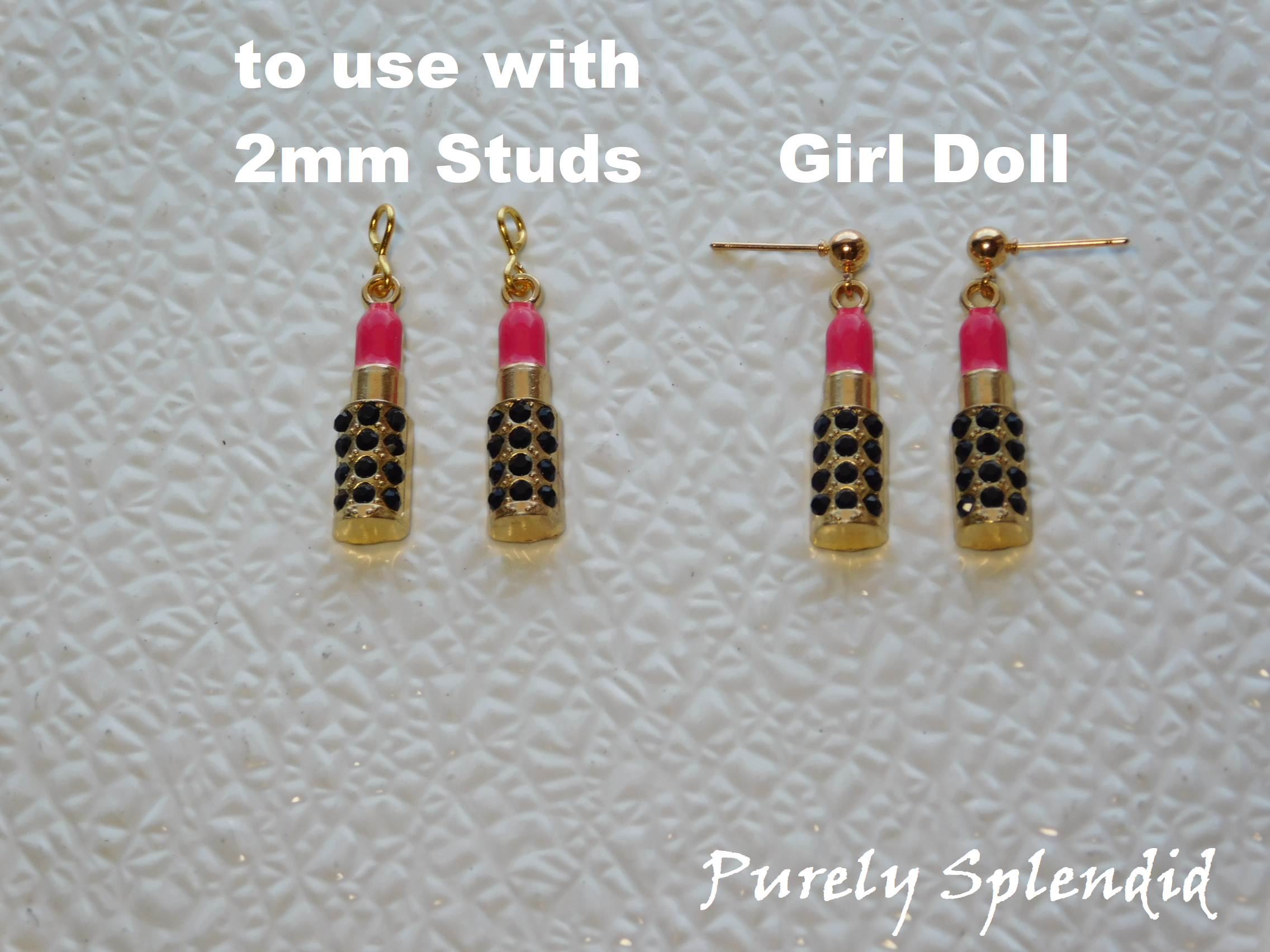 two types of earrings available - "to use with 2mm Studs" and "Girl Doll" earrings