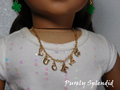 Lucky Necklace for 18 inch girl dolls - gold letter charms and four leaf clover and magnetic clasp / Purely Splendid
