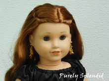Load image into Gallery viewer, 18 inch doll shown wearing a pair of Moon and Star Earring Dangles and 2mm Stud Earrings
