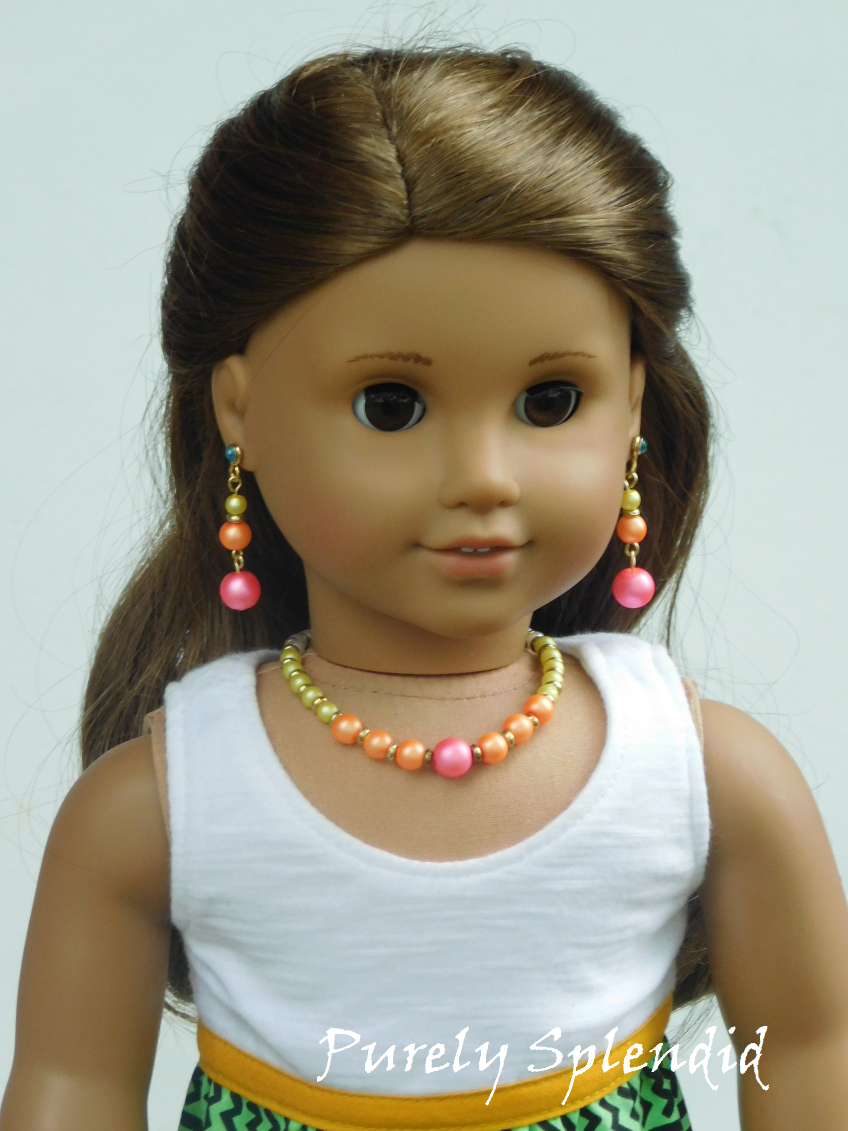 Neon Pearl Earrings and Necklace for dolls
