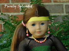 Load image into Gallery viewer, 18 inch doll shown wearing a pair of Neon Pearl Earrings and Necklace 
