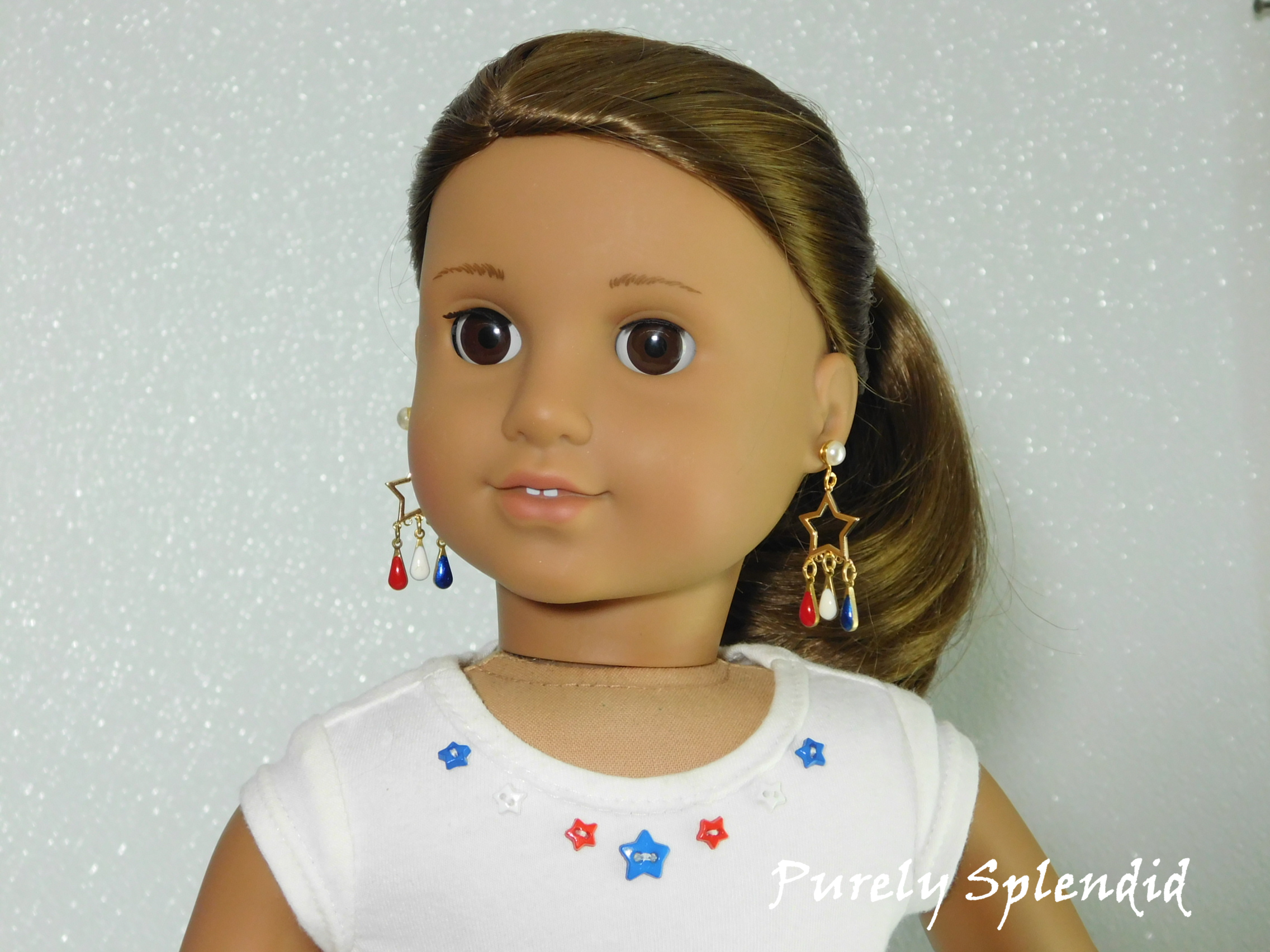  Patriotic Gold Star Earrings for girl doll, 18KGP gold star detail, American made | Purely Splendid
