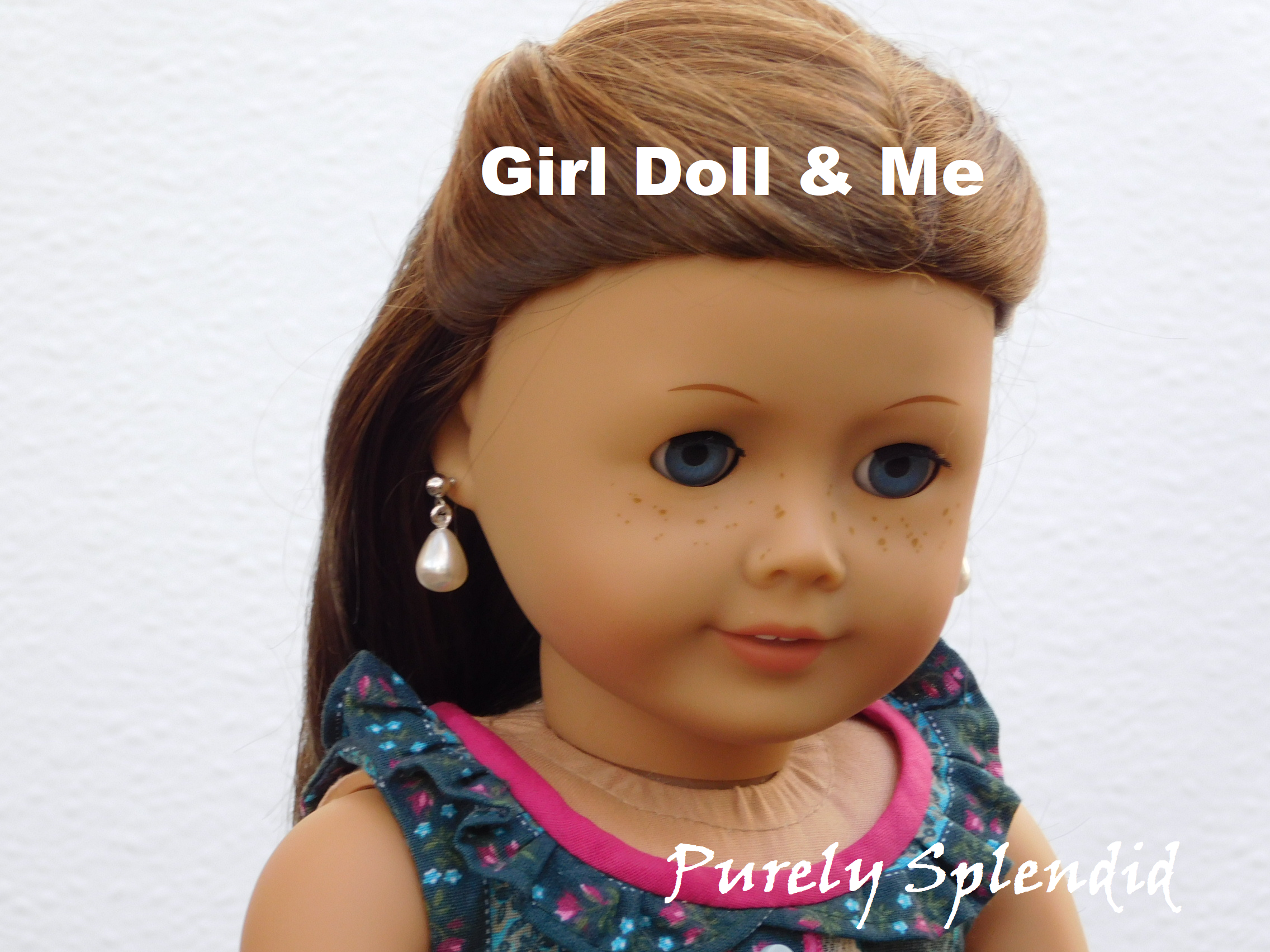 18 inch doll with pinhole earring holes wearing a pair of Pearl Drop Earrings in silver