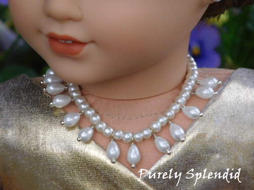 18 inch doll shown wearing a Pearl Drop Necklace