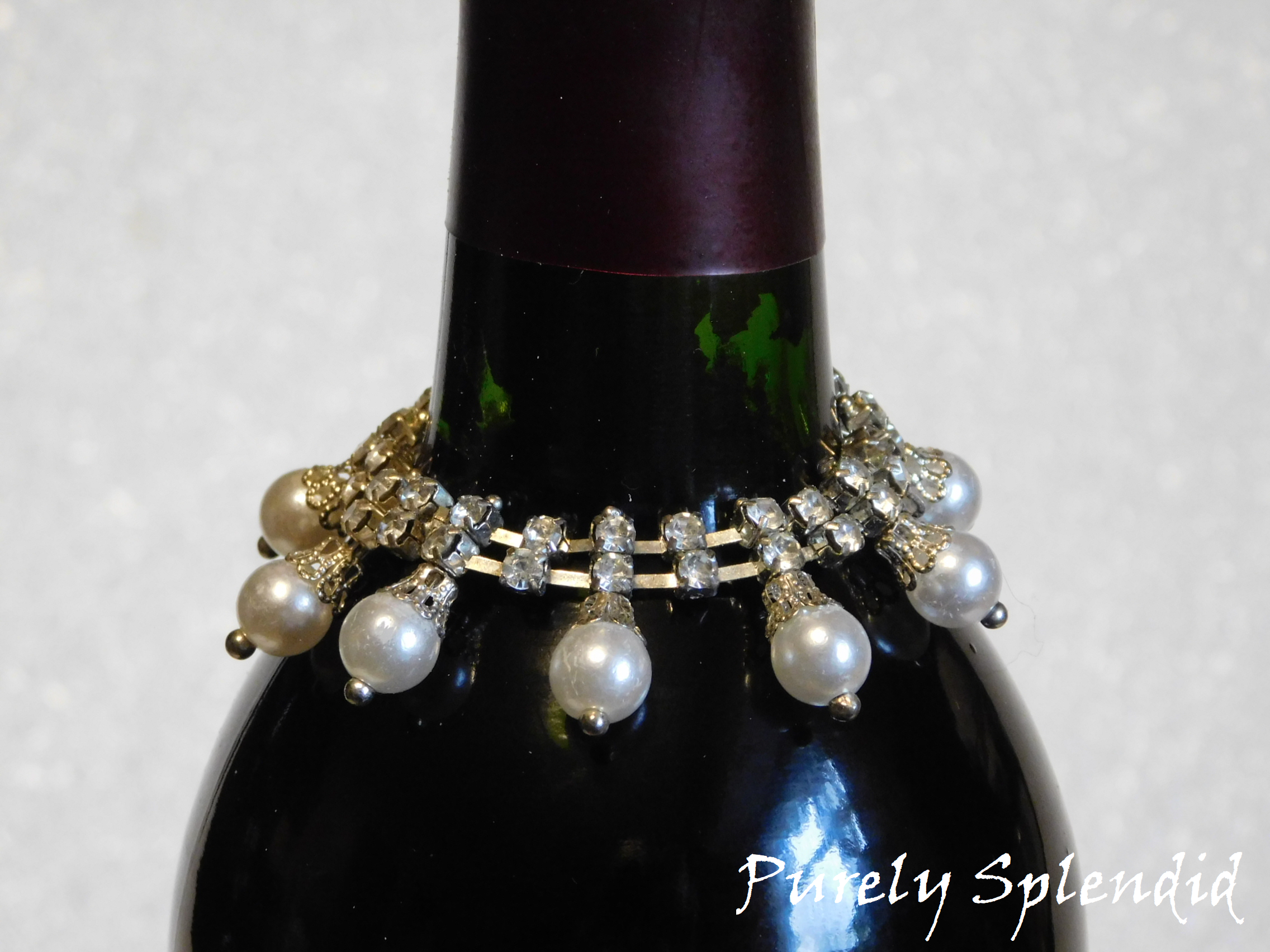 Pearl and Rhinestone Wine Bottle Bling Necklace
