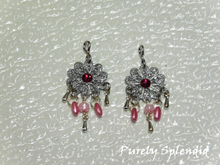 Load image into Gallery viewer, Pink Chandelier Earring Dangles with Fuchsia Crystals, light and dark pink beads and silver dangles
