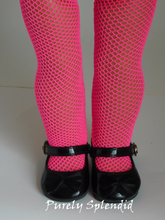 Load image into Gallery viewer, Pink Fishnet Tights shown on an 18 inch doll

