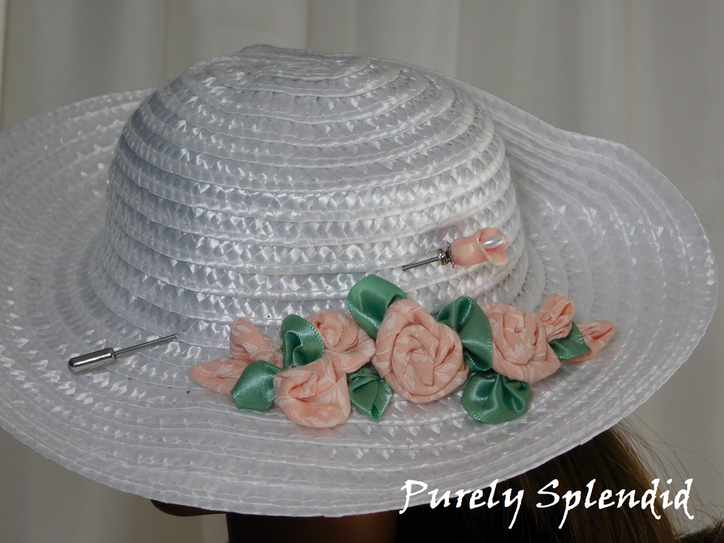 Pink lily hat pin for 18 inch girl doll showing detail American made | Purely Splendid