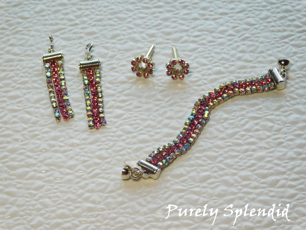 Pink Shimmer Earring Dangles Studs and Bracelet set