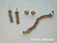 Load image into Gallery viewer, Pink Shimmer Earring Dangles Studs and Bracelet set
