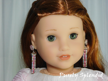 Load image into Gallery viewer, 18 inch doll shown wearing a pair of Pink Shimmer Earring Dangles and Studs 
