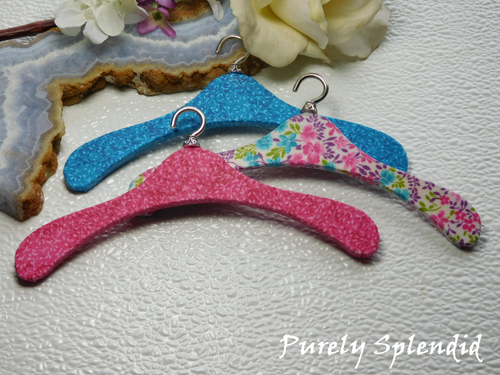 18 inch girl doll clothes hangers | American made pink and blue floral fabric covered set | Purely Splendid
