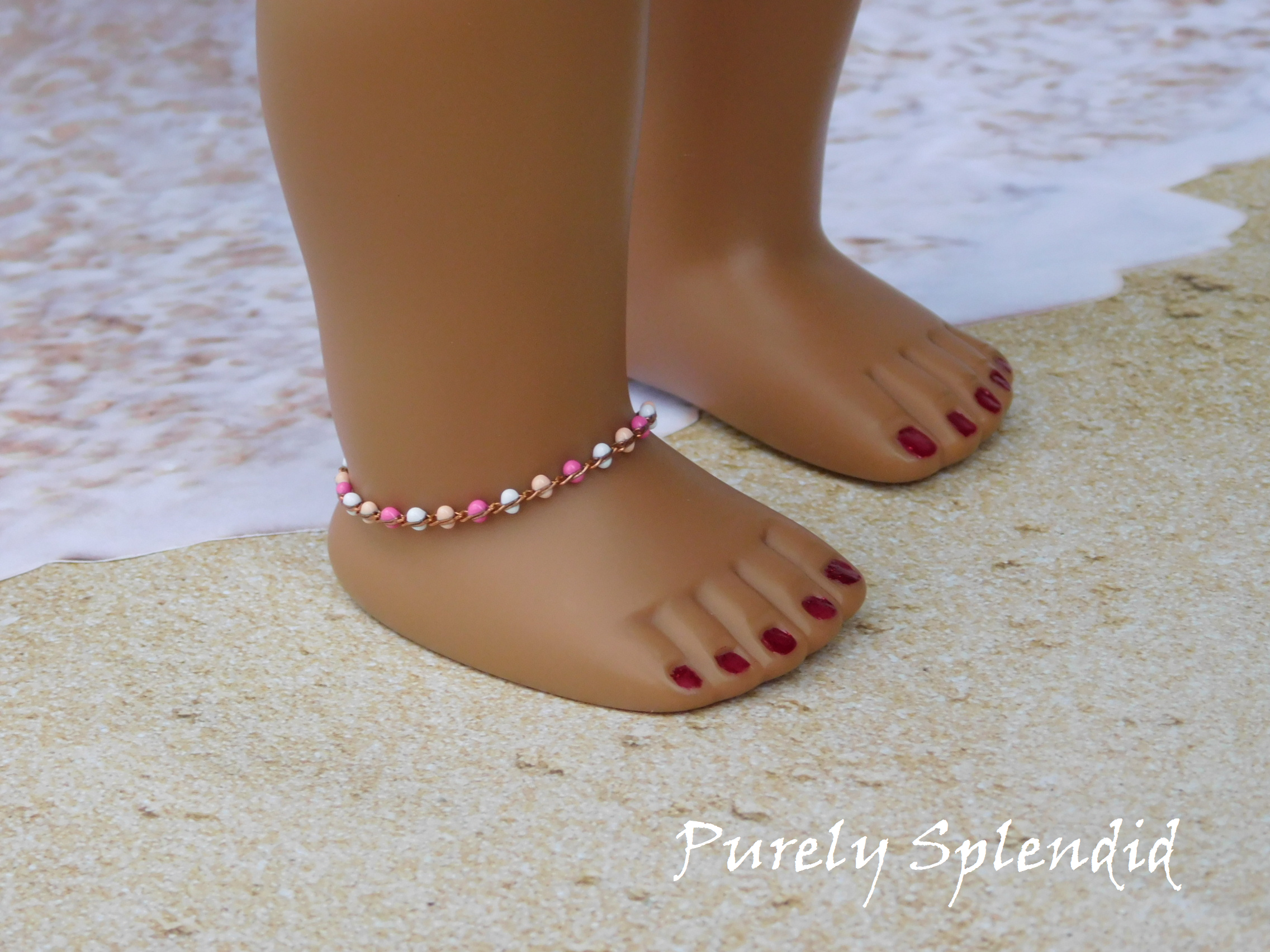 Ankle Bracelet shown on an 18 inch doll who has a 4 3/8" ankle