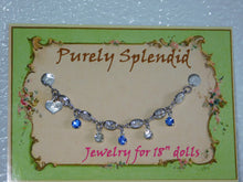 Load image into Gallery viewer, crystal bracelet with alternating light blue and clear crystals dangling 
