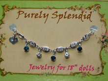 Load image into Gallery viewer, crystal bracelet with alternating azure and clear crystals dangling
