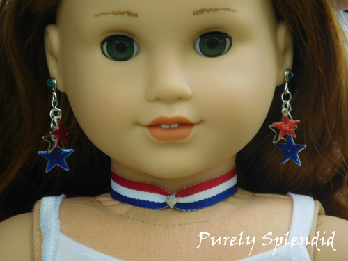 18 inch doll shown wearing Red White and Blue Choker Necklace
