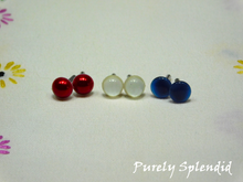 Load image into Gallery viewer, Large Red White and Blue Stud Earrings for dolls who wear 2mm studs
